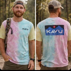 KAVU Tie Dye Graphic Tee Organic Cotton Size M Pastel Logo Shirt